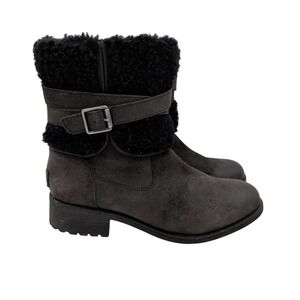 UGG Blayre Boot III Black Suede Shearling Moto Combat Boots 1095153 Womens 10